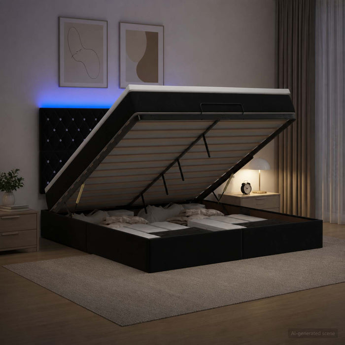 Pat Ottoman cu Saltea și LED Negru 160 x 200 cm Catifea WALTI