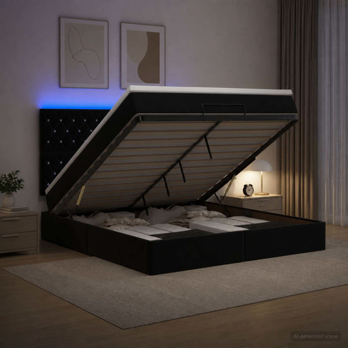 Pat Ottoman cu Saltea și LED Negru 140 x 190 cm Catifea WALTI