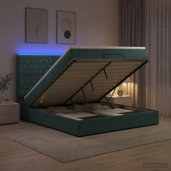 Pat Ottoman cu Saltea și LED Verde închis 180 x 200 cm Catifea WALTI