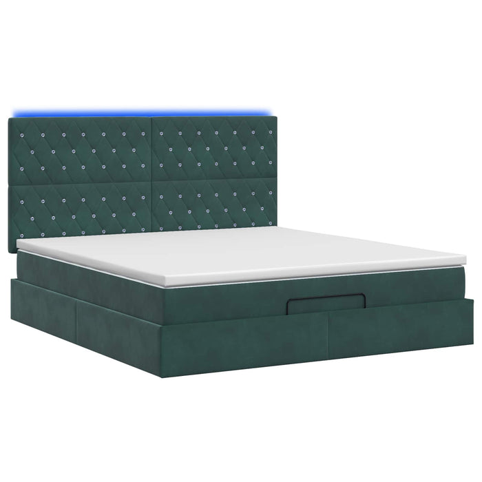 Pat Ottoman cu Saltea și LED Verde închis 180 x 200 cm Catifea WALTI