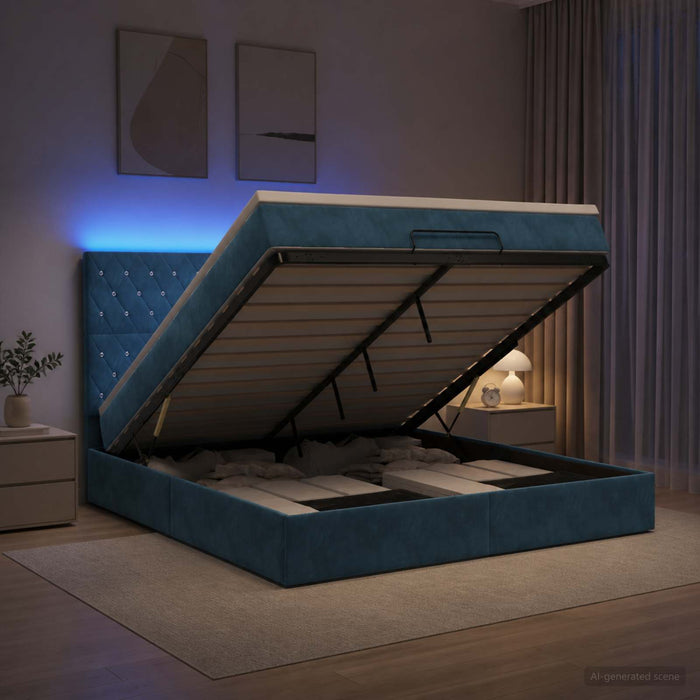 Pat Ottoman cu Saltea și LED Albastru închis 180 x 200 cm WALTI
