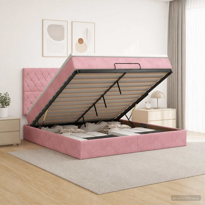 Pat Ottoman cu Saltea și LED Roz 140 x 190 cm Catifea WALTI