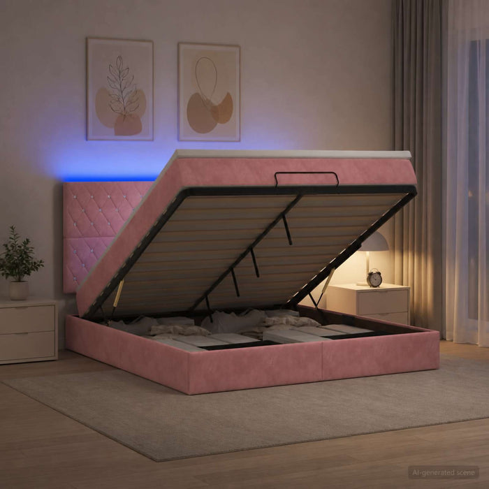 Pat Ottoman cu Saltea și LED Roz 140 x 200 cm Catifea WALTI
