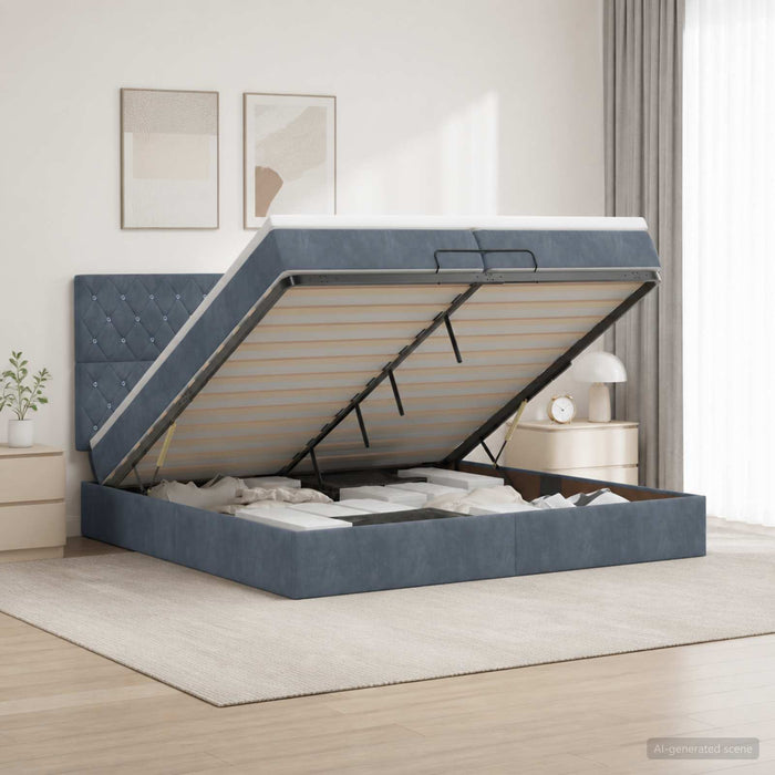 Pat ottoman cu saltea Gri închis 200 x 200 cm Catifea - WALTI WALTI