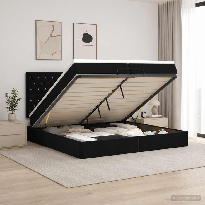 Pat Ottoman cu Saltea și LED Negru 200 x 200 cm Catifea WALTI