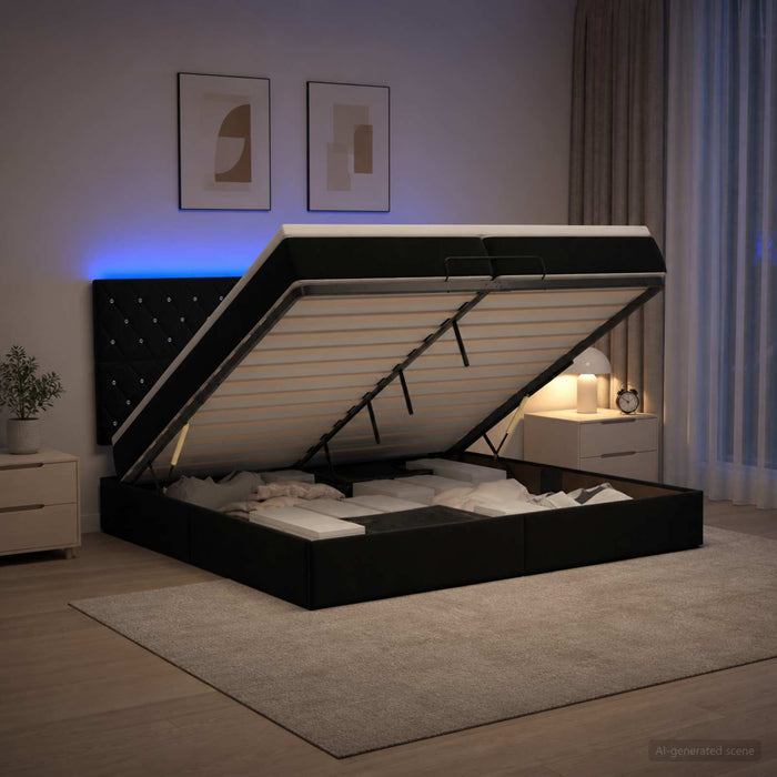 Pat Ottoman cu Saltea și LED Negru 200 x 200 cm Catifea WALTI