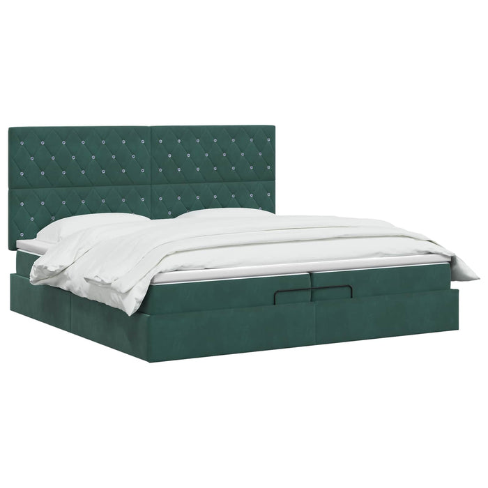 Pat Ottoman cu Saltea și LED Verde închis 200 x 200 cm Catifea WALTI