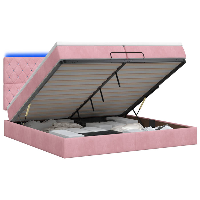 Pat Ottoman cu Saltea și LED Roz 200 x 200 cm Catifea WALTI