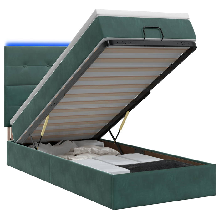 Pat Ottoman cu Saltea și LED Verde închis 80 x 200 cm Catifea WALTI