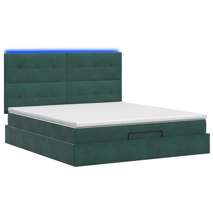 Pat Ottoman cu Saltea și LED Verde închis 140 x 200 cm Catifea WALTI
