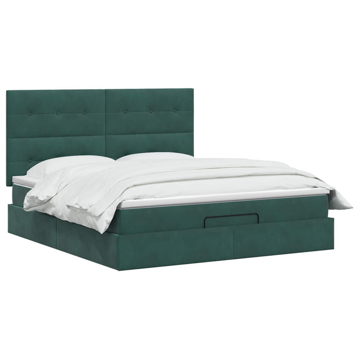 Pat Ottoman cu Saltea și LED Verde închis 140 x 200 cm Catifea WALTI