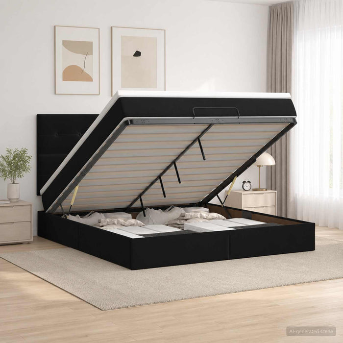 Pat Ottoman cu Saltea și LED Negru 160 x 200 cm Catifea WALTI