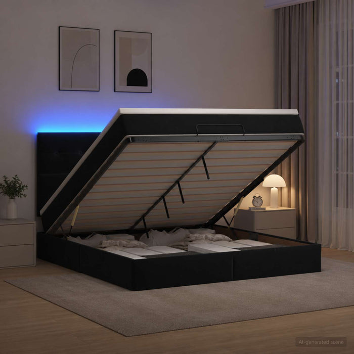 Pat Ottoman cu Saltea și LED Negru 160 x 200 cm Catifea WALTI