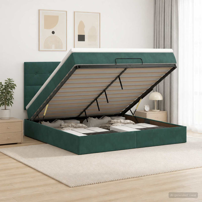 Pat Ottoman cu Saltea și LED Verde închis 160 x 200 cm Catifea WALTI
