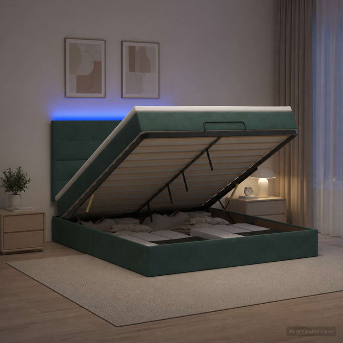 Pat Ottoman cu Saltea și LED Verde închis 160 x 200 cm Catifea WALTI