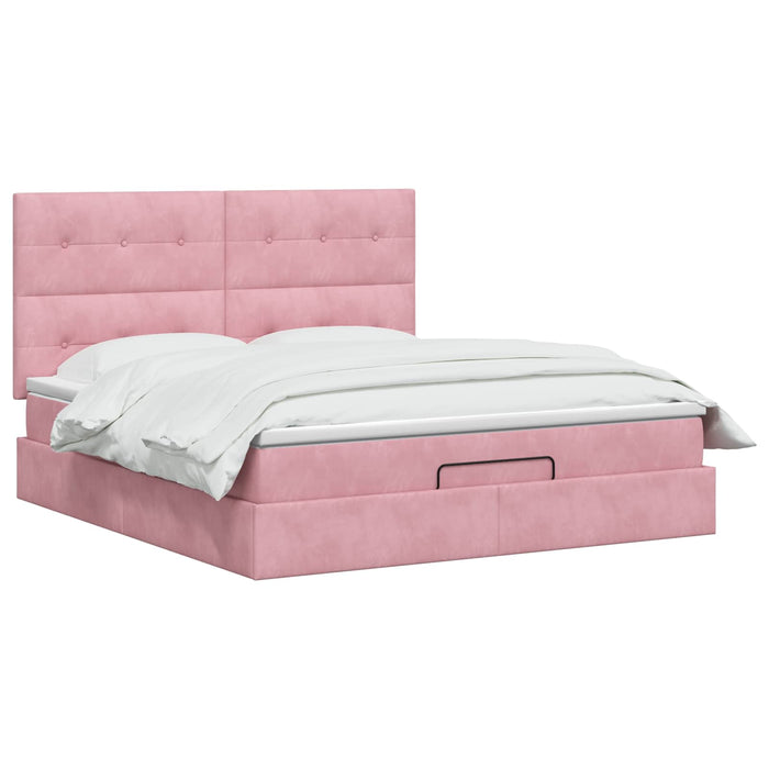 Pat Ottoman cu Saltea și LED Roz 180 x 200 cm Catifea WALTI