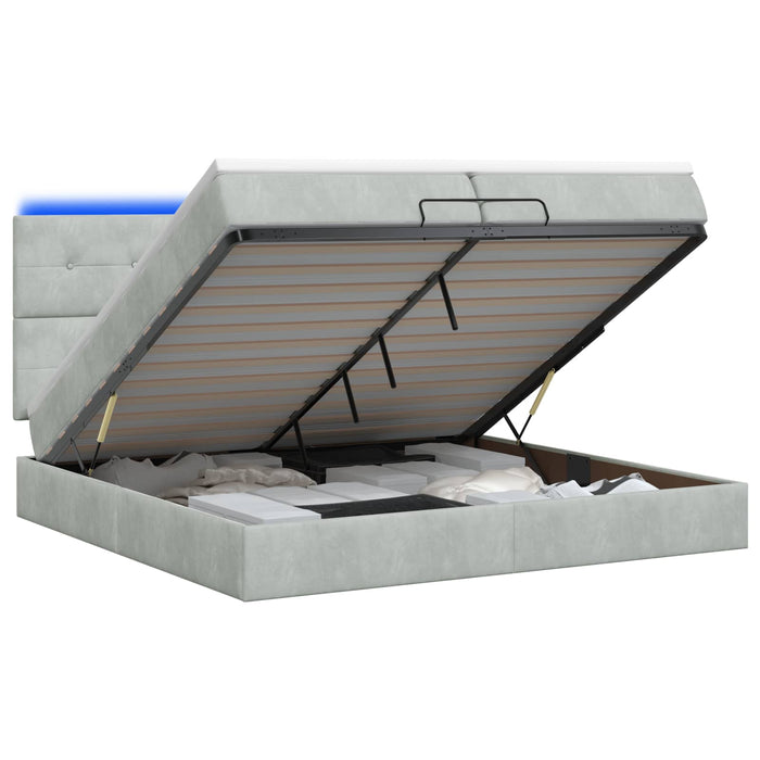 Pat Ottoman cu Saltea și LED Gri deschis 200 x 200 cm Catifea WALTI