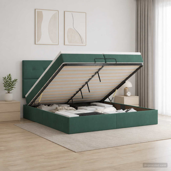 Pat Ottoman cu Saltea și LED Verde închis 200 x 200 cm Catifea - WALTI WALTI