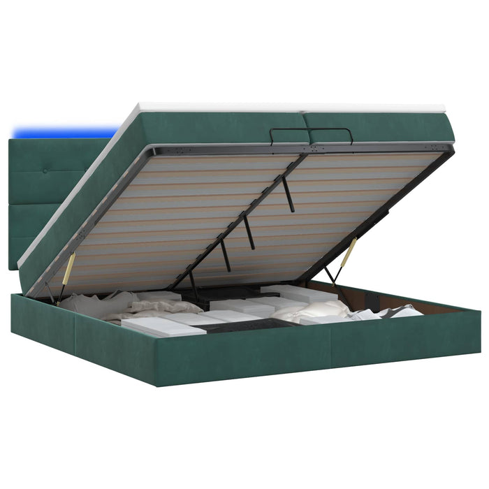 Pat Ottoman cu Saltea și LED Verde închis 200 x 200 cm Catifea WALTI
