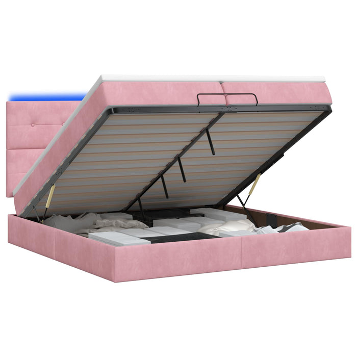 Pat Ottoman cu Saltea și LED Roz 200 x 200 cm Catifea WALTI