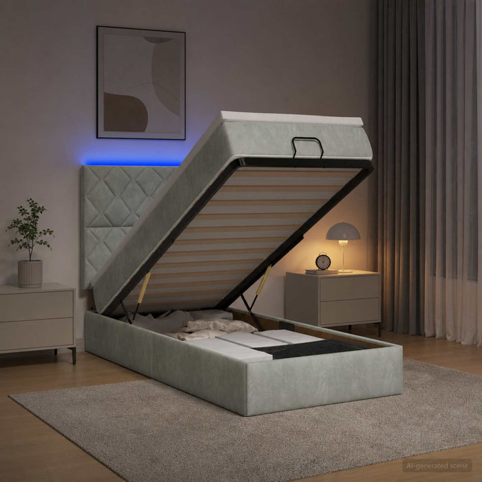 Pat Ottoman cu Saltea și LED Gri deschis 100 x 200 cm Catifea - WALTI WALTI