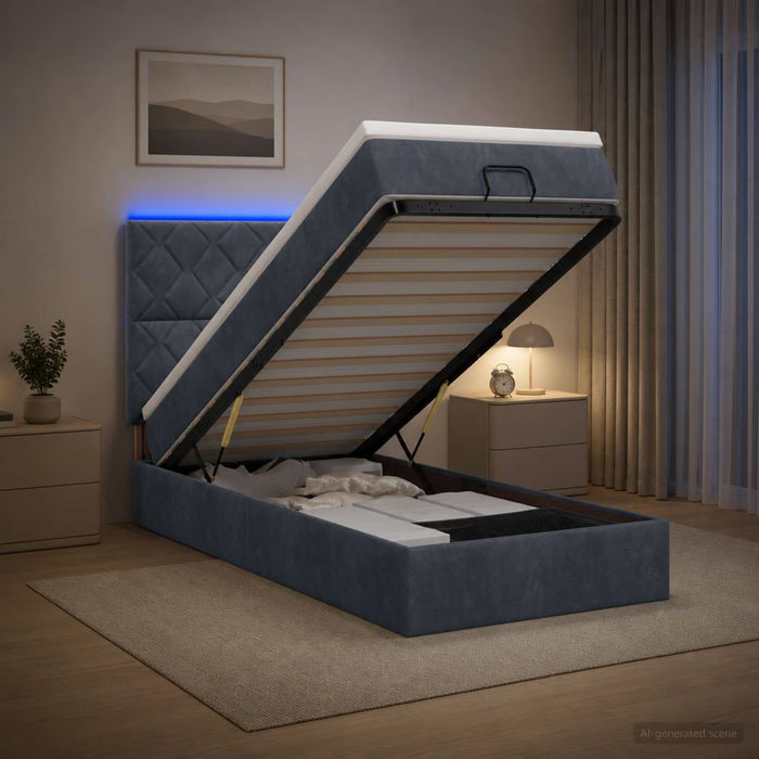 Pat Ottoman cu Saltea și LED Gri închis 100 x 200 cm Catifea WALTI