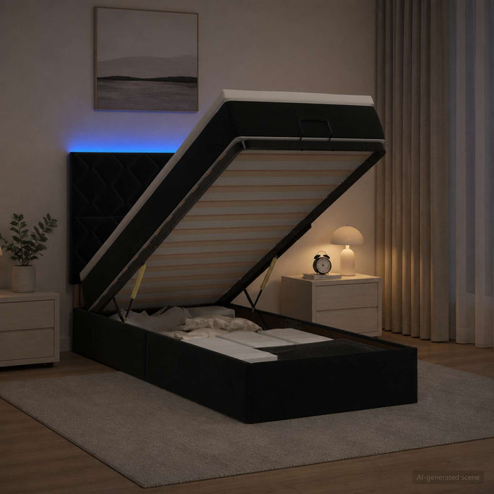 Pat Ottoman cu Saltea și LED Negru 100 x 200 cm Catifea - WALTI WALTI