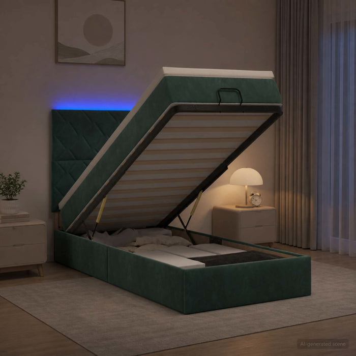 Pat Ottoman cu Saltea și LED Verde închis 100 x 200 cm Catifea WALTI