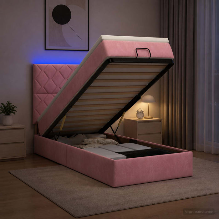 Pat Ottoman cu Saltea și LED Roz 100 x 200 cm Catifea - WALTI WALTI