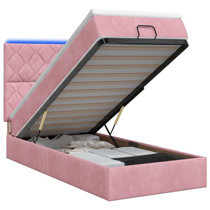 Pat Ottoman cu Saltea și LED Roz 90 x 190 cm Catifea WALTI