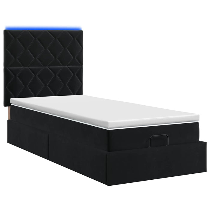 Pat Ottoman cu Saltea și LED Negru 90 x 200 cm Catifea WALTI