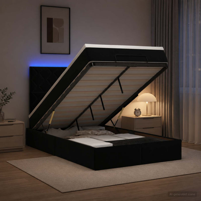 Pat Ottoman cu Saltea și LED Negru 120 x 190 cm Catifea - WALTI WALTI