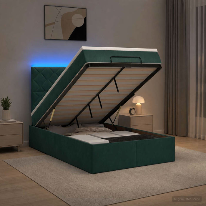 Pat Ottoman cu Saltea și LED Verde închis 120 x 190 cm Catifea WALTI