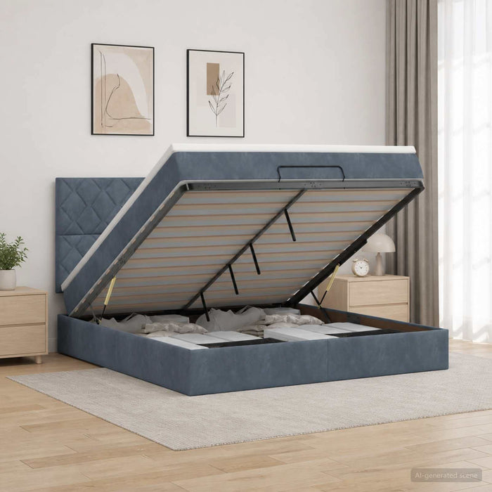 Pat ottoman cu saltea Gri închis 140 x 200 cm Catifea WALTI
