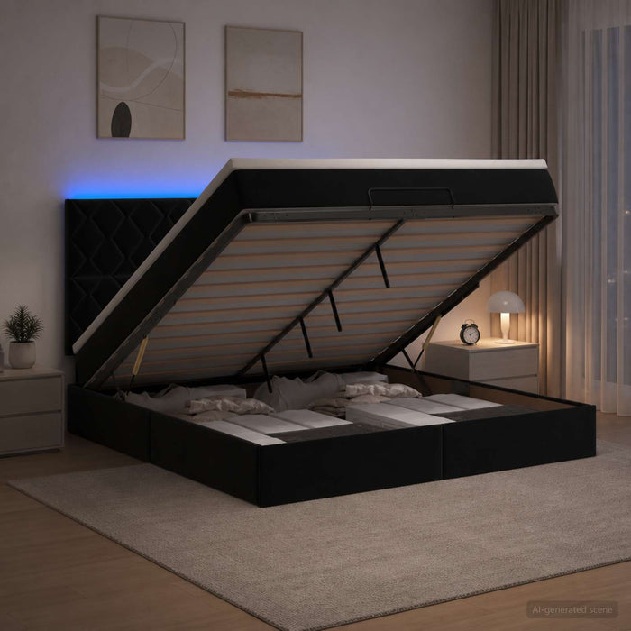 Pat Ottoman cu Saltea și LED Negru 140 x 200 cm Catifea - WALTI WALTI