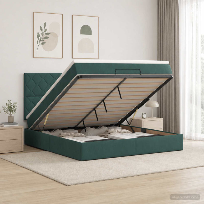 Pat Ottoman cu Saltea și LED Verde închis 180 x 200 cm Catifea WALTI