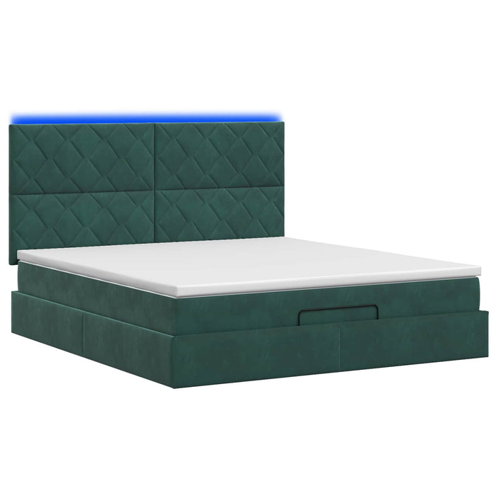 Pat Ottoman cu Saltea și LED Verde închis 180 x 200 cm Catifea WALTI