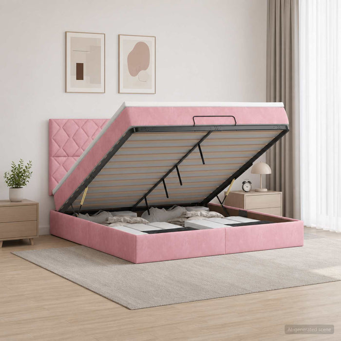Pat ottoman cu saltea cu headboard Roz 160 x 200 cm Catifea WALTI