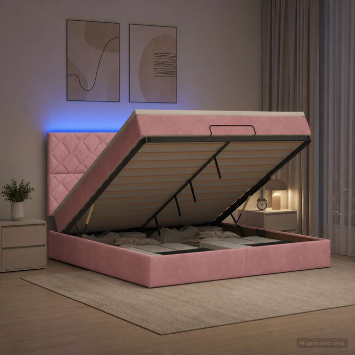 Pat Ottoman cu Saltea și LED Roz 140 x 190 cm Catifea - WALTI WALTI