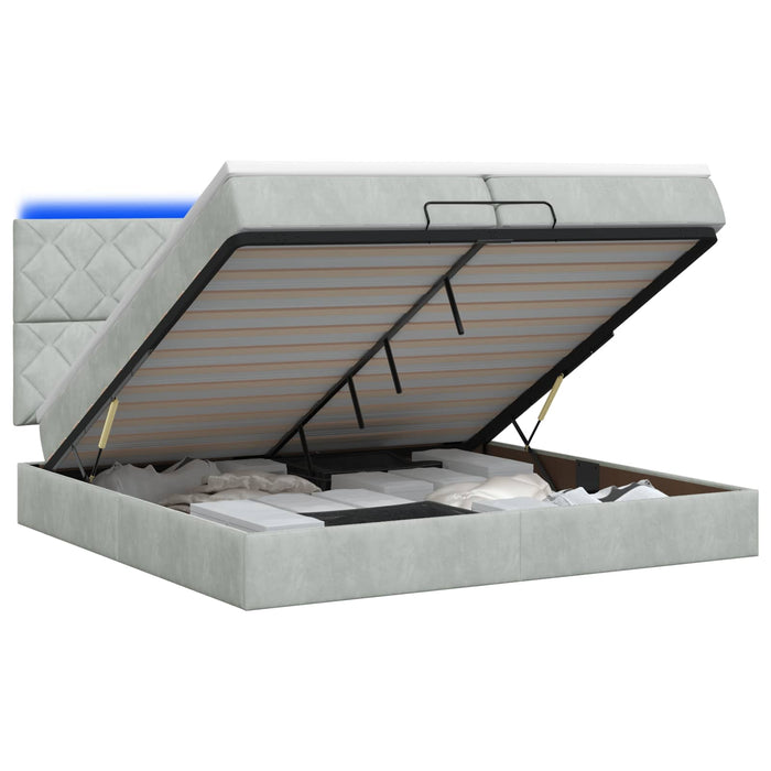 Pat Ottoman cu Saltea și LED Gri deschis 200 x 200 cm Catifea WALTI