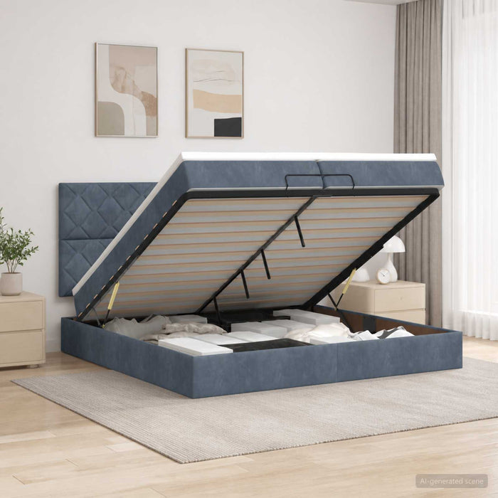 Pat ottoman cu saltea Gri închis 200 x 200 cm Catifea WALTI