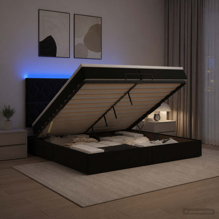 Pat Ottoman cu Saltea și LED Negru 200 x 200 cm Catifea WALTI