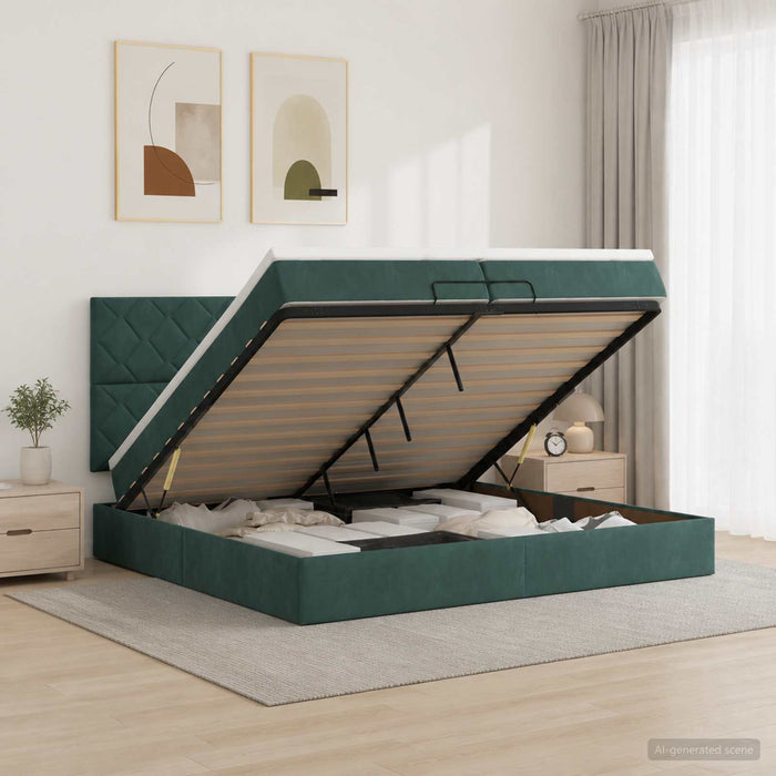 Pat Ottoman cu Saltea și LED Verde închis 200 x 200 cm Catifea - WALTI WALTI