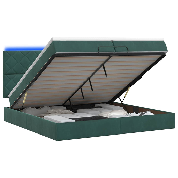 Pat Ottoman cu Saltea și LED Verde închis 200 x 200 cm Catifea - WALTI WALTI