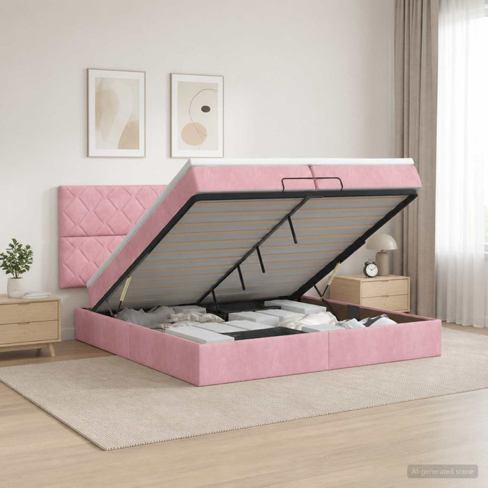 Pat ottoman cu saltea cu headboard Roz 200 x 200 cm Catifea WALTI