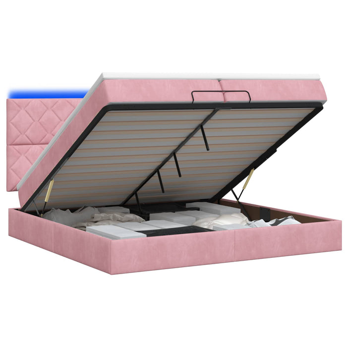 Pat Ottoman cu Saltea și LED Roz 200 x 200 cm Catifea WALTI