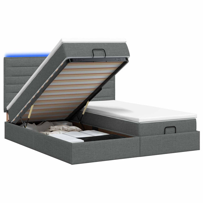 Pat Ottoman cu Saltea și LED Gri închis 160 x 200 cm Țesătură WALTI