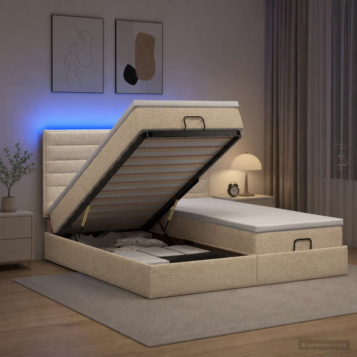 Pat Ottoman cu Saltea și LED Crem 160 x 200 cm Țesătură WALTI
