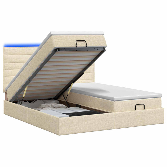 Pat Ottoman cu Saltea și LED Crem 160 x 200 cm Țesătură WALTI