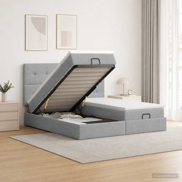 Pat ottoman cu saltea cu headboard 2 buc. Gri deschis Țesătură WALTI